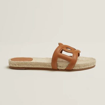 HERMES Famosa Brown Straw knitting Slippers