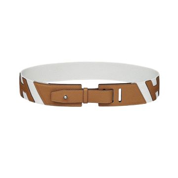 Hermès Women' s Ceinture Croisière Buckle Belt In Brown/White Calfskin With Silver Hardware 50mm
