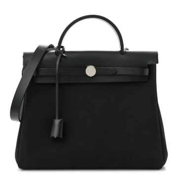 Hermès Herbag Zip PM 31 Black Military Toile & Vache Hunter Leather Palladium Silver Hardware