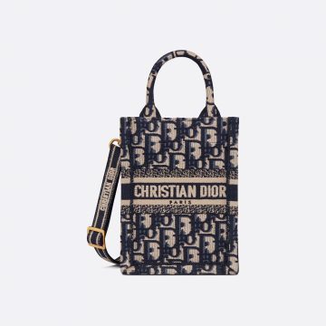 Dior Mini Dior Book Tote In Blue Dior Oblique Embroidery Canvas