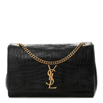 Saint Laurent Medium Kate Satchel Black Reversible Embossed Monogram Calfskin & Crocodile Leather Aged Gold Hardware
