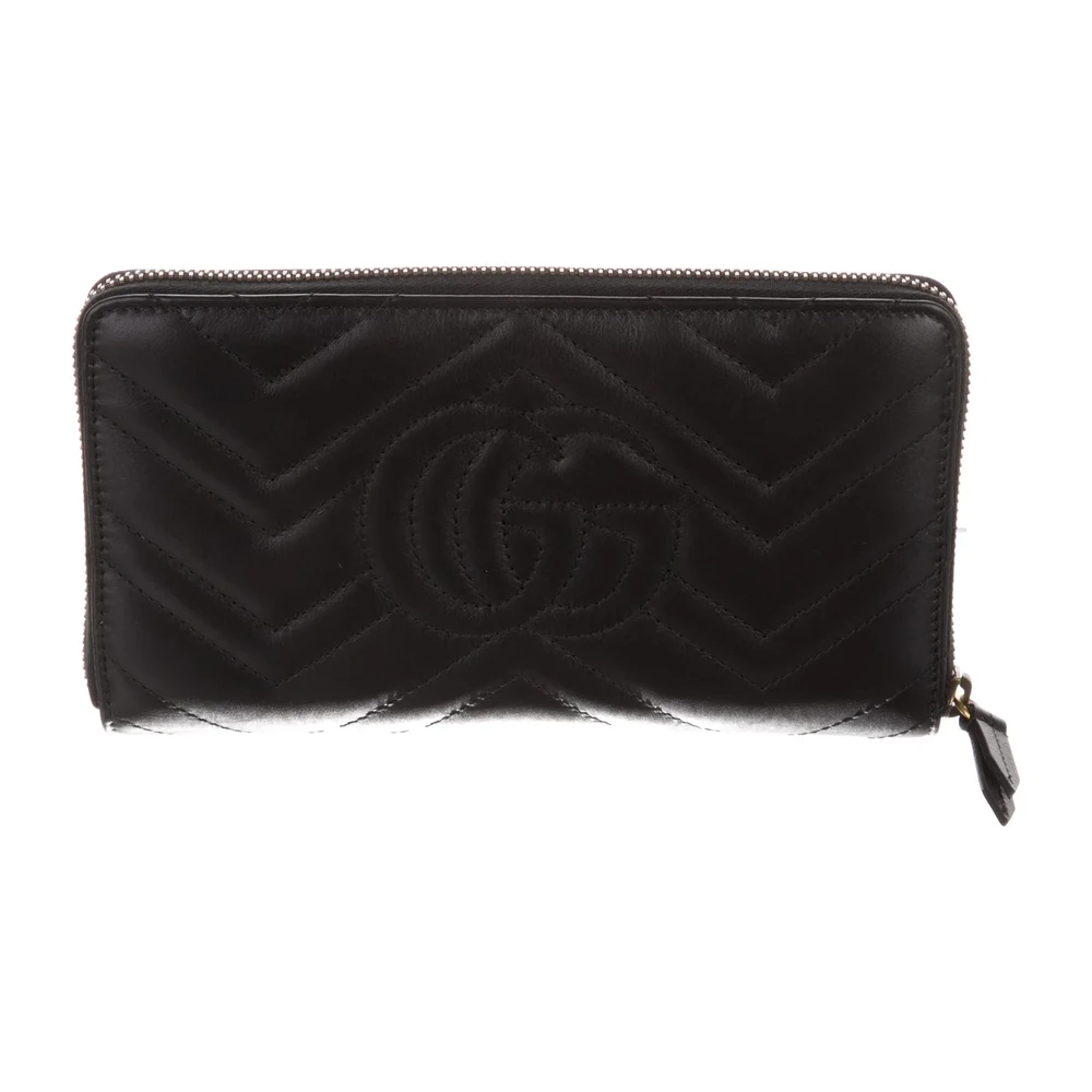 Gucci Large Marmont Double G Logo Continental Wallet Black GG Canvas Gold Hardware - 图片 2