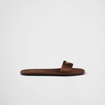 PRADA Tobacco satin slippers