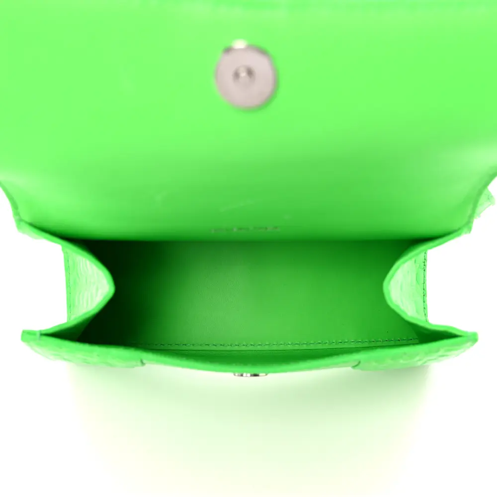 Balenciaga XS Hourglass Top Handle Bag Fluo Green Strass Crocodile Embossed Shiny Calfskin Leather Silver Hardware - 图片 7
