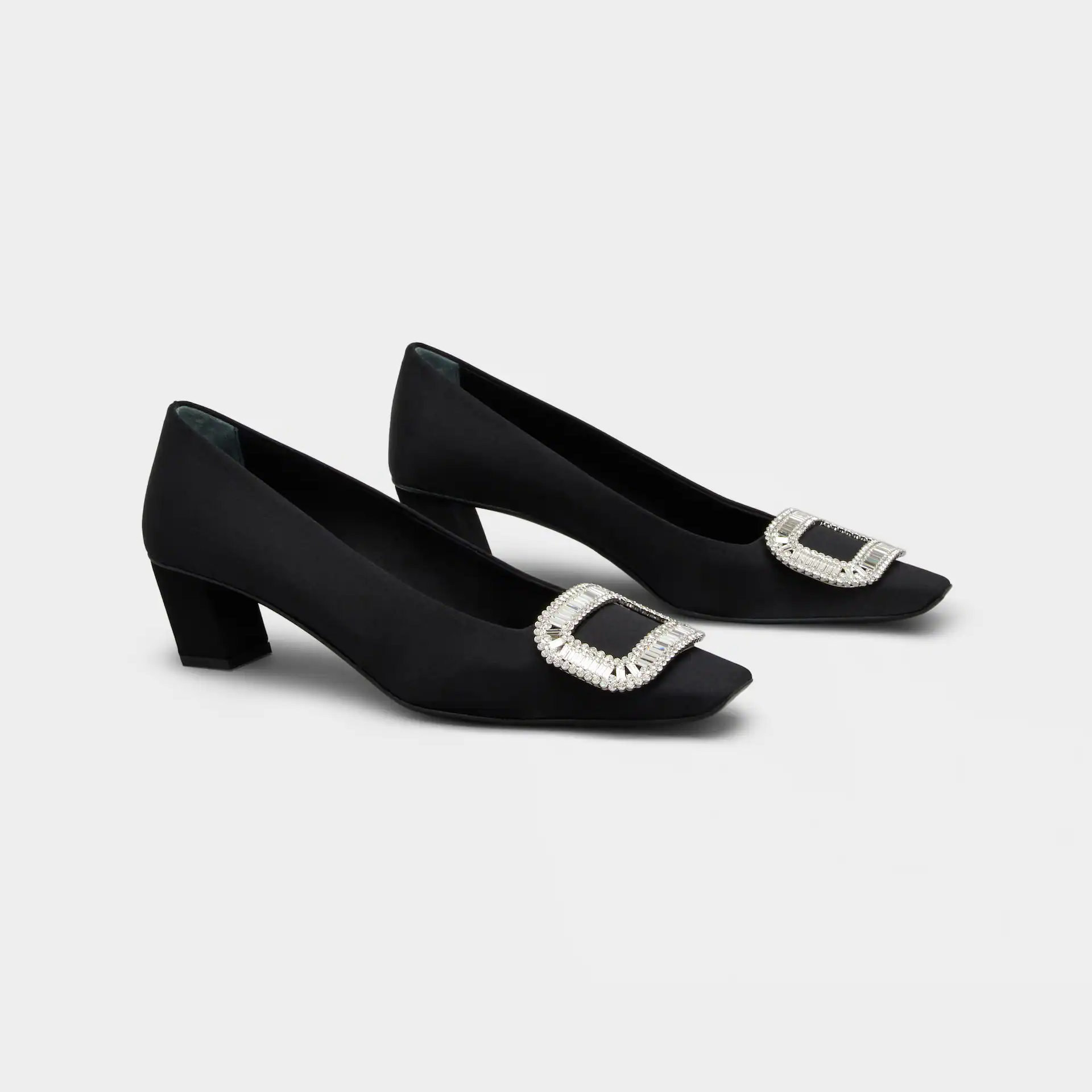 Roger Vivier Belle Vivier Pumps High Heels In Black Satin With Crystal Buckle (Heel Height 4.5cm) - 图片 2