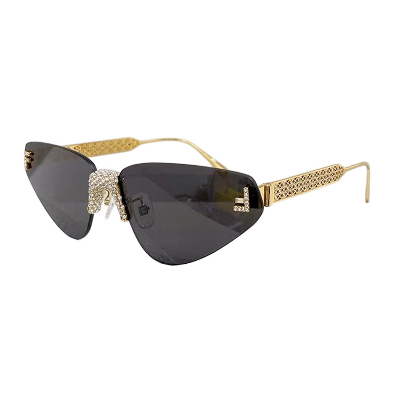 Fendi triangle frame glasses purple/black gold/gold/rose gold/blue gold/eggplant color with diamonds Size 64口10-145 - 图片 5