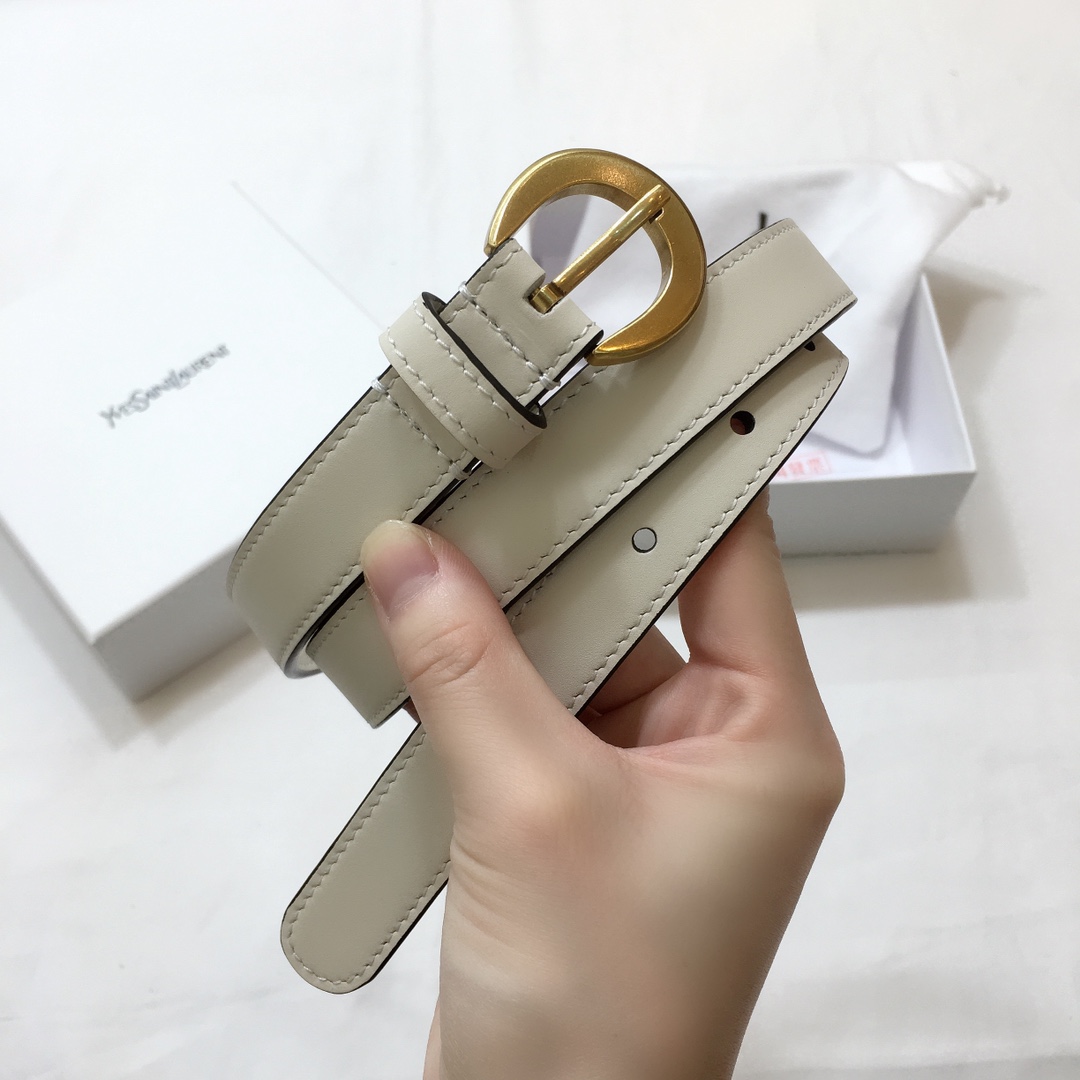 Saint Laurent Crecent Moon Belt In White/Black/Burgundy Smooth Calfskin With Silver/Gold Hardware 20mm - 图片 5