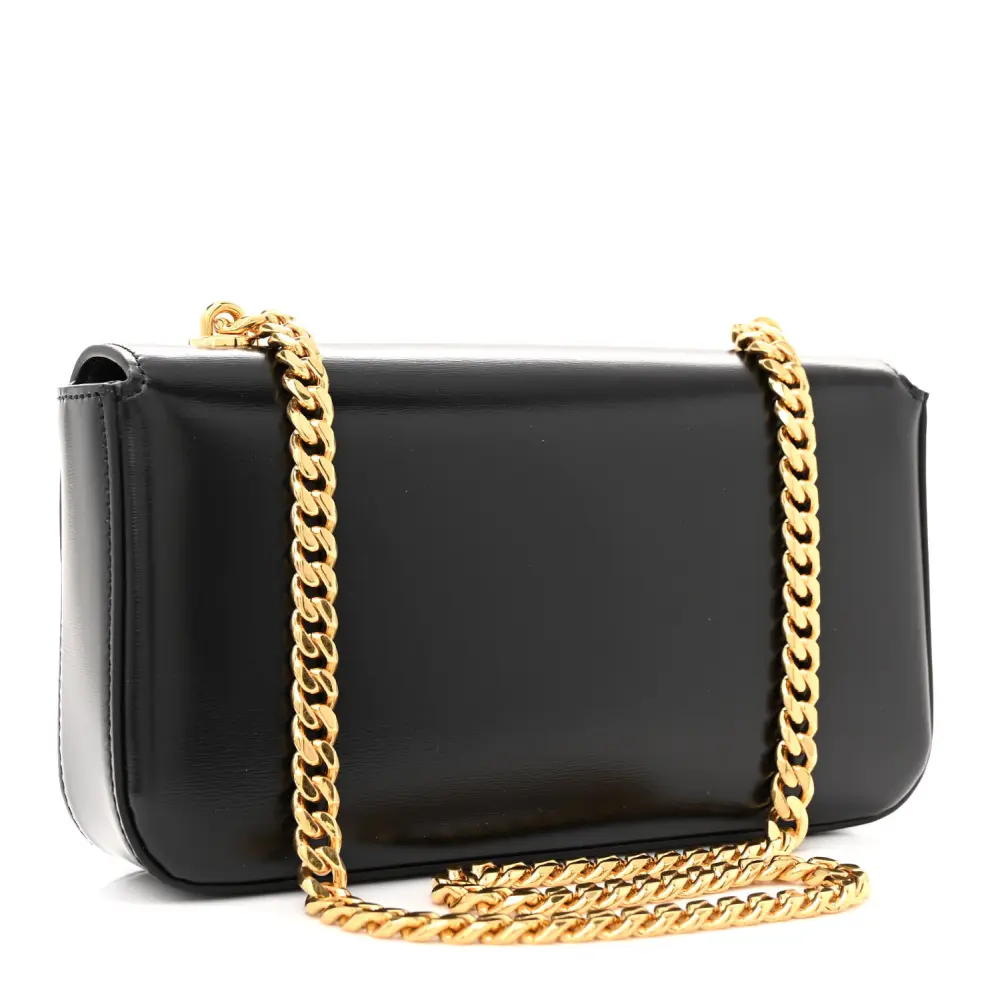 Celine Small Triomphe Chain Shoulder Bag Black Shiny Calfskin Leather Gold Hardware - 图片 3