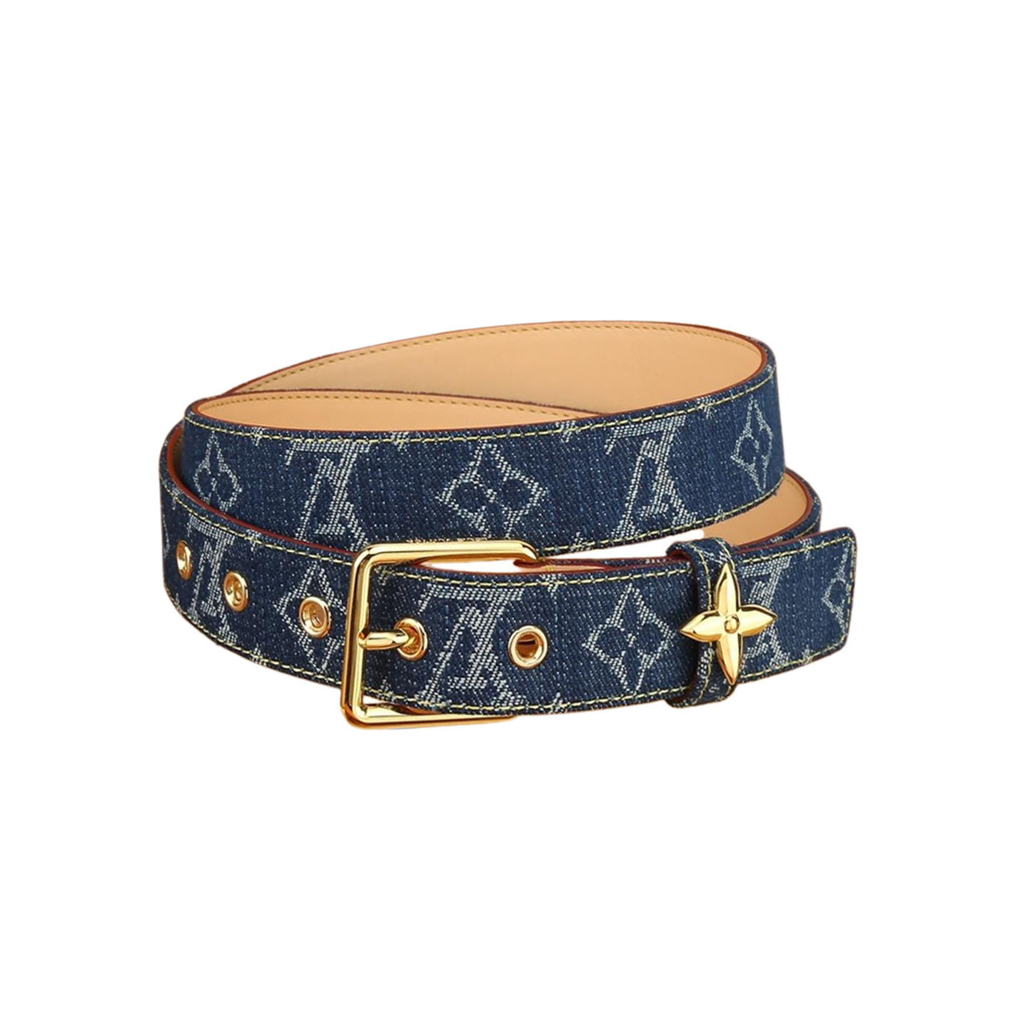 Louis Vuitton Women's Flowergram Ardillon Belt In White/Blue Monogram Canvas With Gold Hardware 30mm - 图片 8
