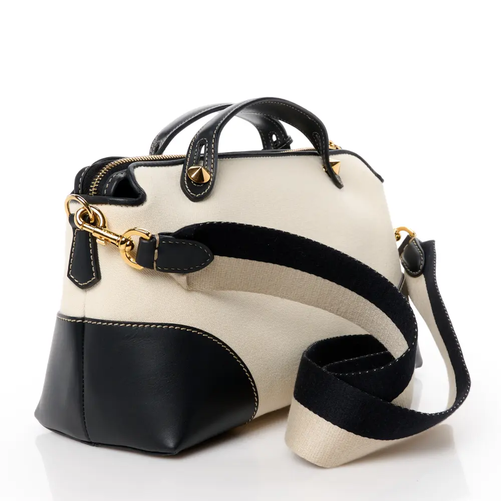 Fendi Medium Logo Embroidered By The Way Boston Bag Grezzo/Black Canvas & King Vitello Leather Gold Hardware - 图片 4