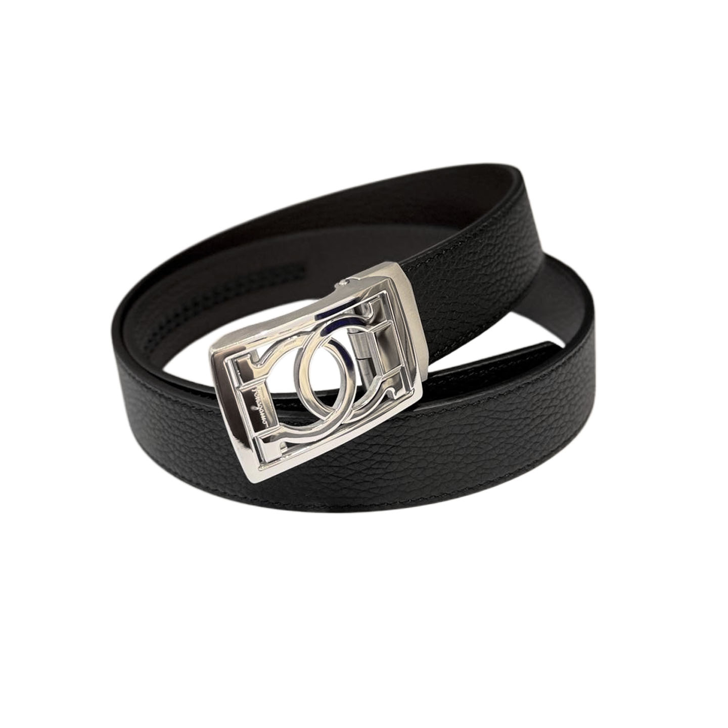 Ferragamo Men's Square Buckle Belt In Black Smooth Calfskin With Gold/Silver Hardware 35mm - 图片 2