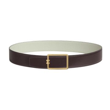 Hermès Men' s Tube H Buckle Reversible Belt In Brown/White Evercolor Calfskin With Gold/Silver Hardware 38mm