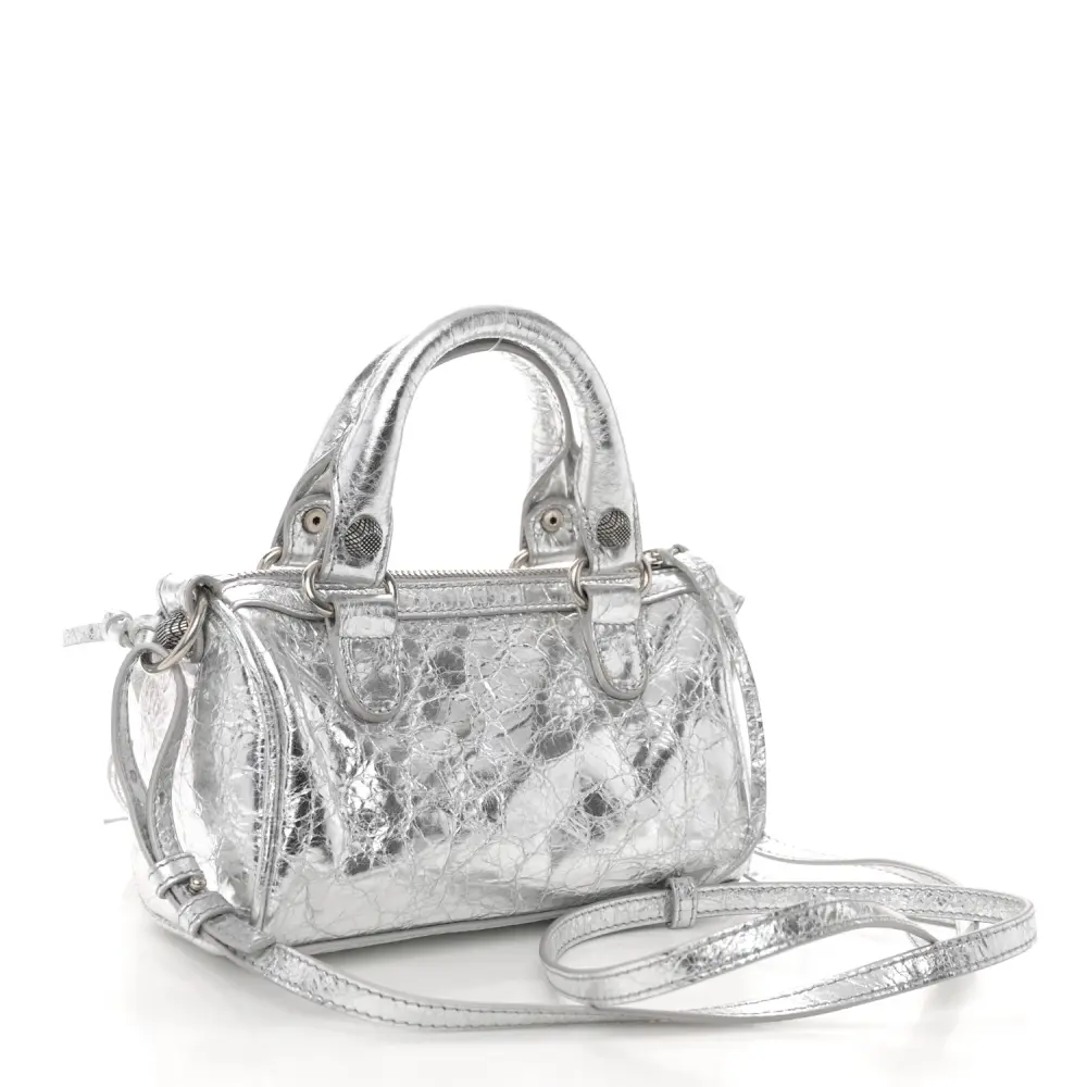 Balenciaga Crystal Neo Nano Cagole Handbag Silver Agneau Arena Leather Silver Hardware - 图片 3