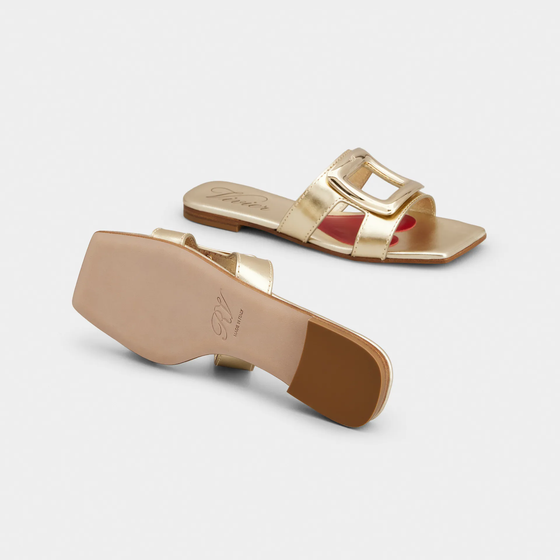 Roger Vivier Viv' By The Sea Mules Flats In Gold Leather With Metal Buckle - 图片 3