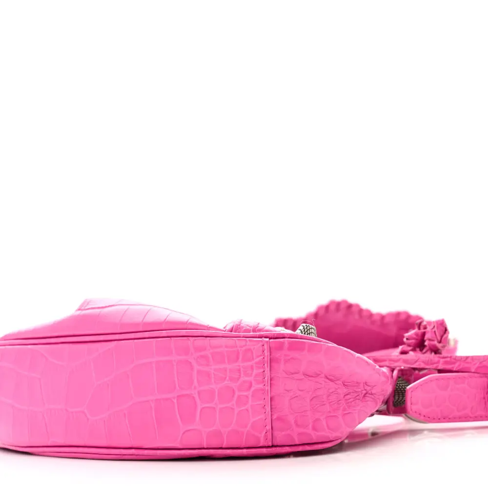 Balenciaga XS Le Cagole Shoulder Bag Lipstick Pink Crocodile Extra Embossed Supple Calfskin Leather Silver Hardware - 图片 4