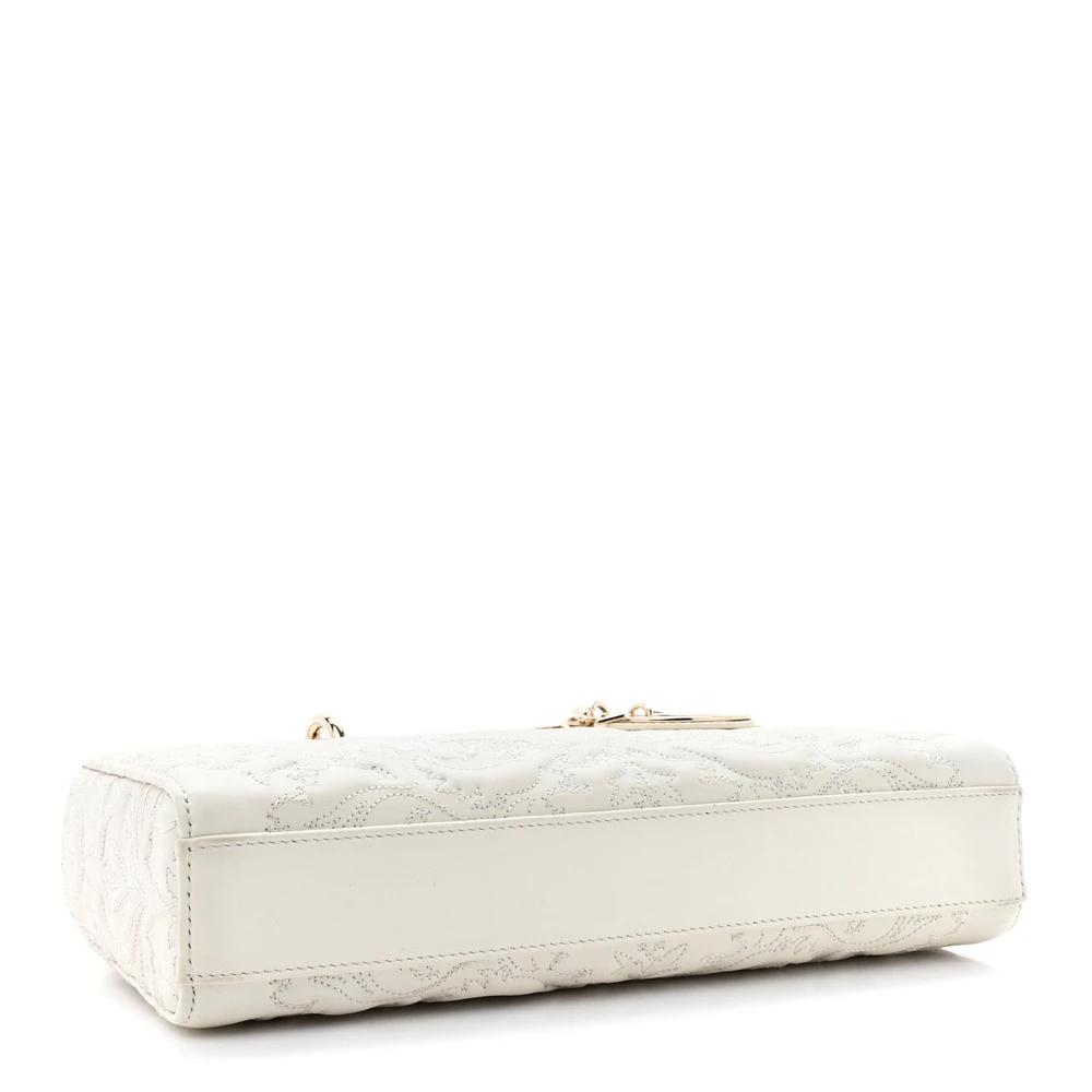 Dior Medium Lady D-Joy White Ornamental Embroidered Calfskin Leather Gold Hardware - 图片 8