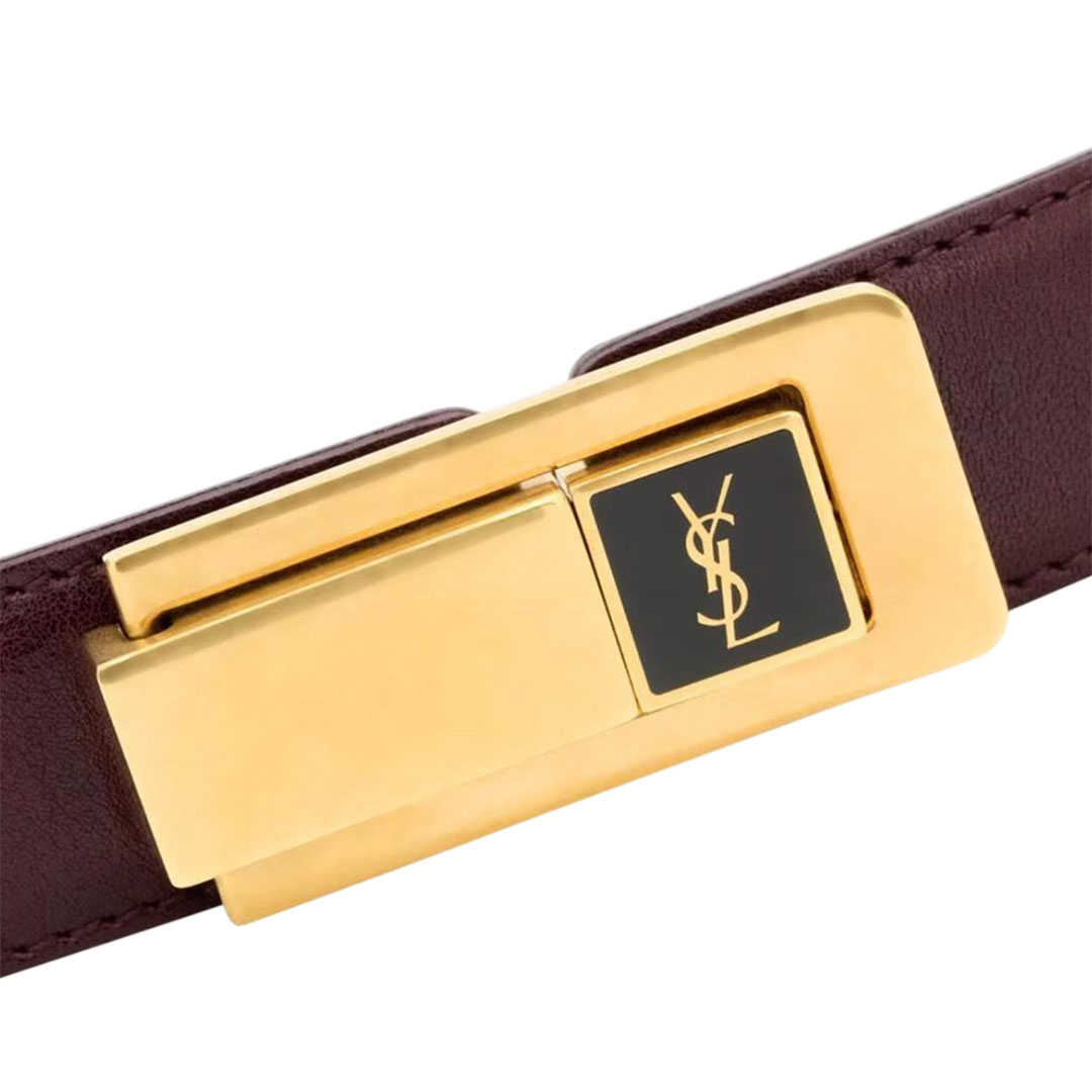 Saint Laurent Charniere Buckle Belt In Black/Burgundy Smooth Calfskin With Gold Hardware 30mm - 图片 3