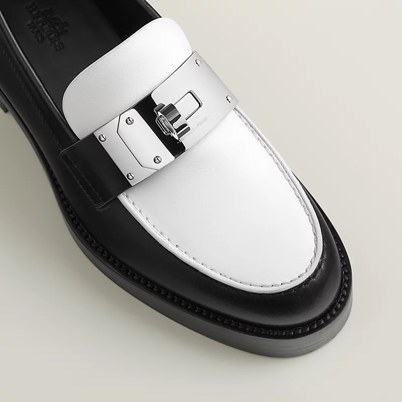 HERMES Hot Black and White Loafers - 图片 4