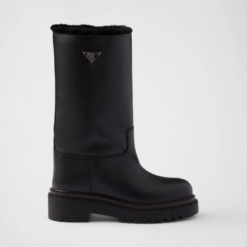 PRADA Black leather and sheepskin boots