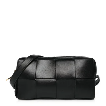 Bottega Veneta Mini Intreccio Cassette Phone Pouch Crossbody Bag Black Lambskin Leather
