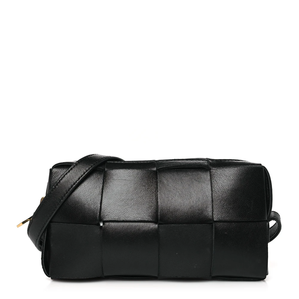 Bottega Veneta Mini Intreccio Cassette Phone Pouch Crossbody Bag Black Lambskin Leather