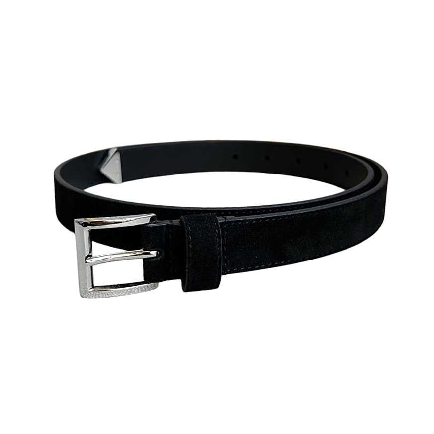 Prada Women' s Square Buckle Belt In Brown/Black Suede Calfskin With Gold/Silver Hardware 25mm - 图片 5