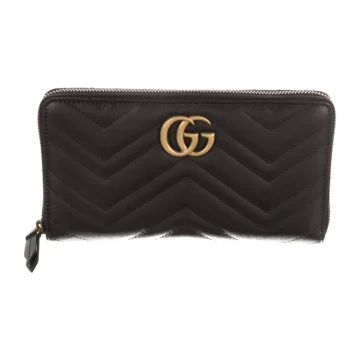 Gucci Large Marmont Double G Logo Continental Wallet Black GG Canvas Gold Hardware