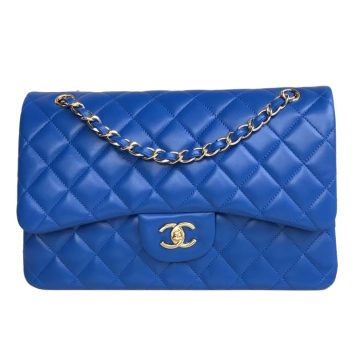 Chanel CF  Blue / Navy Blue Quilted Lambskin Leather Crossbody Bags