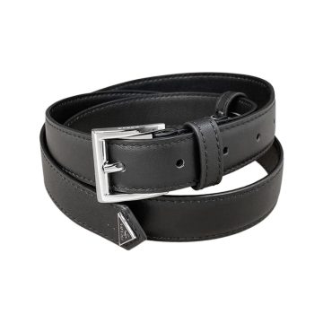 Prada Women' s Square Buckle Belt In Black/Brown/White Calfskin With Gold/Silver Hardware 25mm