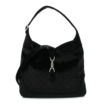 Gucci Small Jackie 1961 Hobo Black GG Monogram Velvet Silver Hardware
