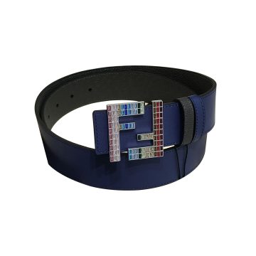 Fendi Men's FF Multicolor Buckle Belt In Blue/Yellow/Red/Black Epsom Calfskin With Silver/Black Hardware 38mm