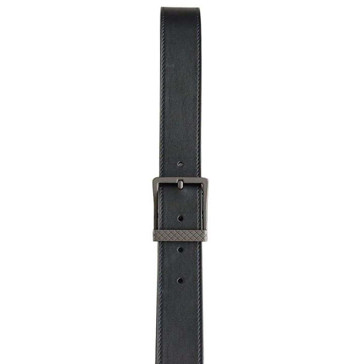 Bottega Veneta Men's Square Buckle Belt In Black/Coffee/Blue Calfskin With Matte Gun Black Hardware 35mm - 图片 5