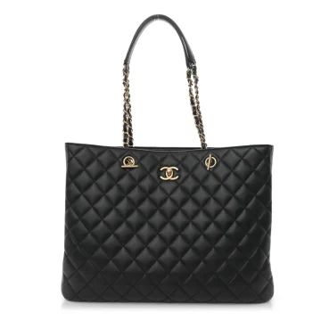 Chanel Classic Shopping Tote Large Black Quilted Calfskin Leather Gold Hardware
