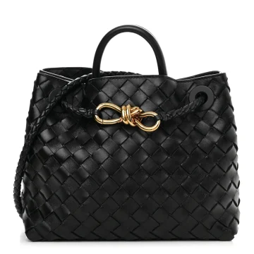 Bottega Veneta Small Intrecciato Andiamo Shoulder Bag Black Nappa Leather Gold Hardware