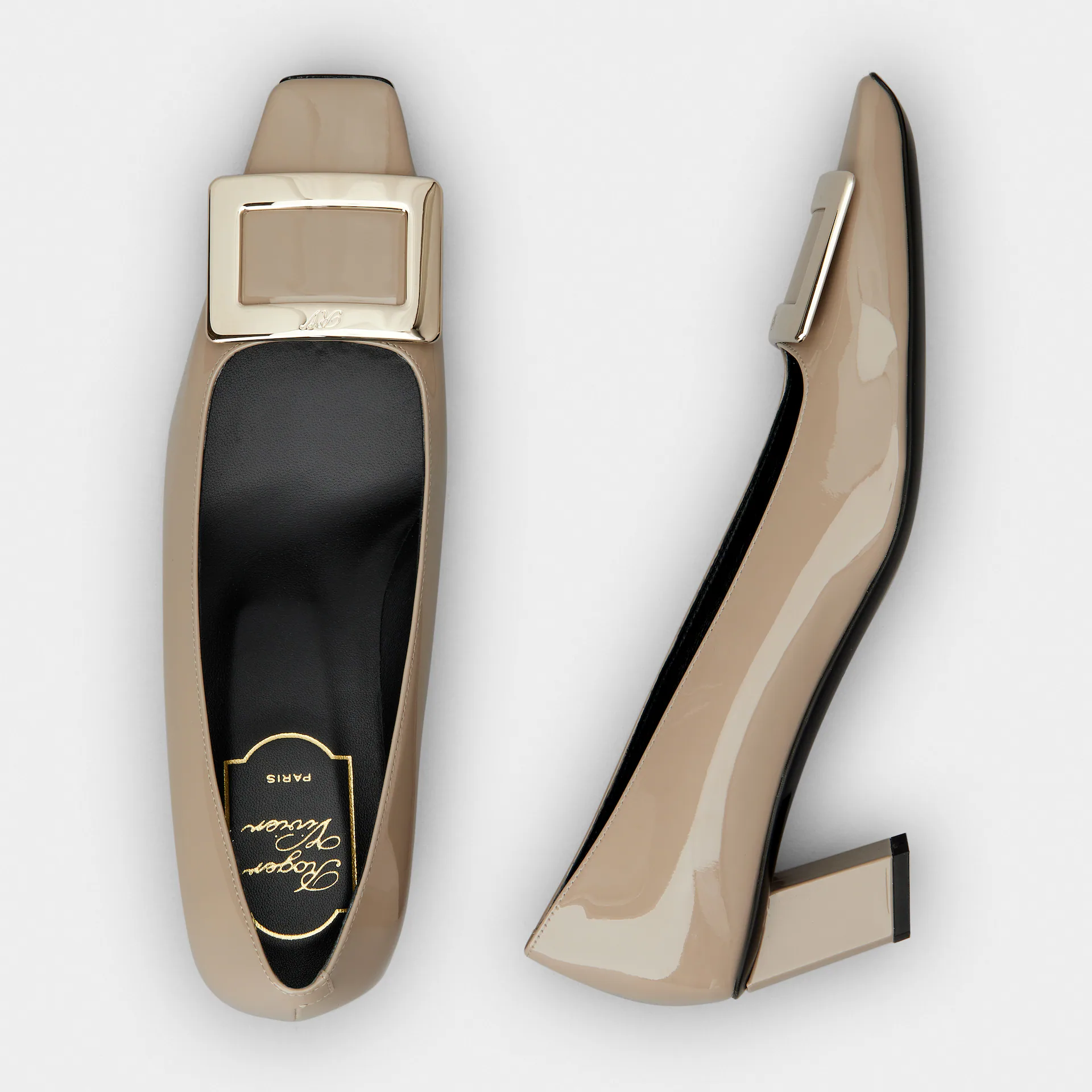 Roger Vivier Belle Vivier Pumps High Heels In Beige Patent Leather With Metal Buckle (Heel Height 4.5cm) - 图片 3
