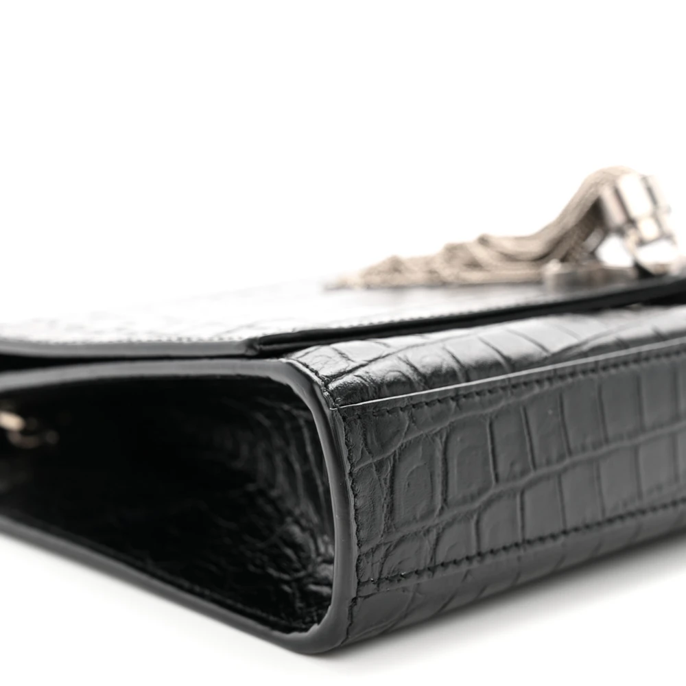 Saint Laurent Medium Kate Tassel Satchel Black Embossed Classic Monogram Calfskin & Crocodile Leather Silver Hardware - 图片 4