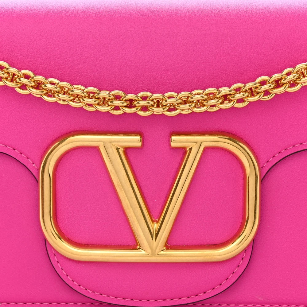 Valentino Garavani Small VLogo Loco Shoulder Bag Pink PP Calfskin Leather Gold Hardware - 图片 8