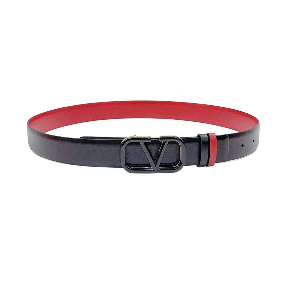 Valentino V Buckle Belt In Brown/Black/White/Nude/Red Calfskin With Brown/Black/White/Nude/Red Hardware 30mm - 图片 3