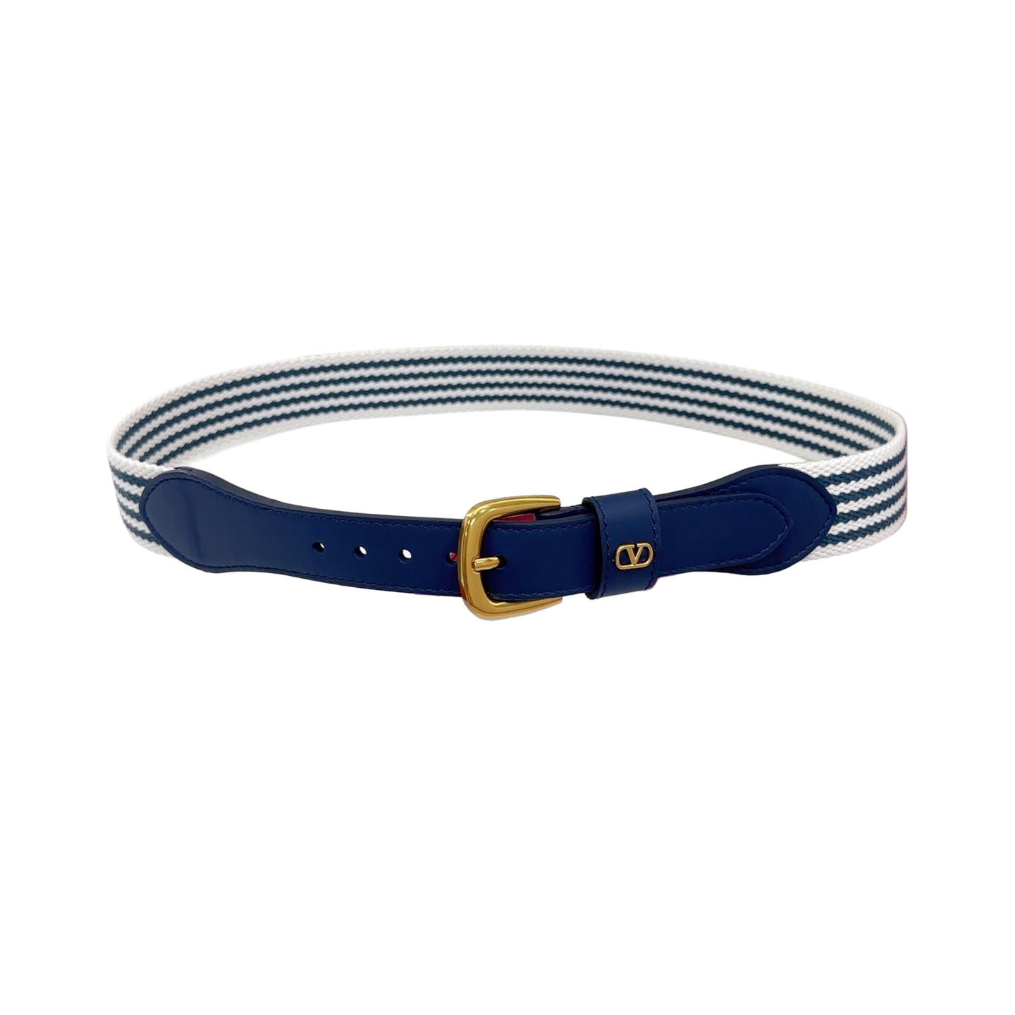 Valentino Square Buckle Belt In Black/Blue Calfskin And Brown/Blue Canvas With Gold/Silver Hardware 25mm - 图片 3