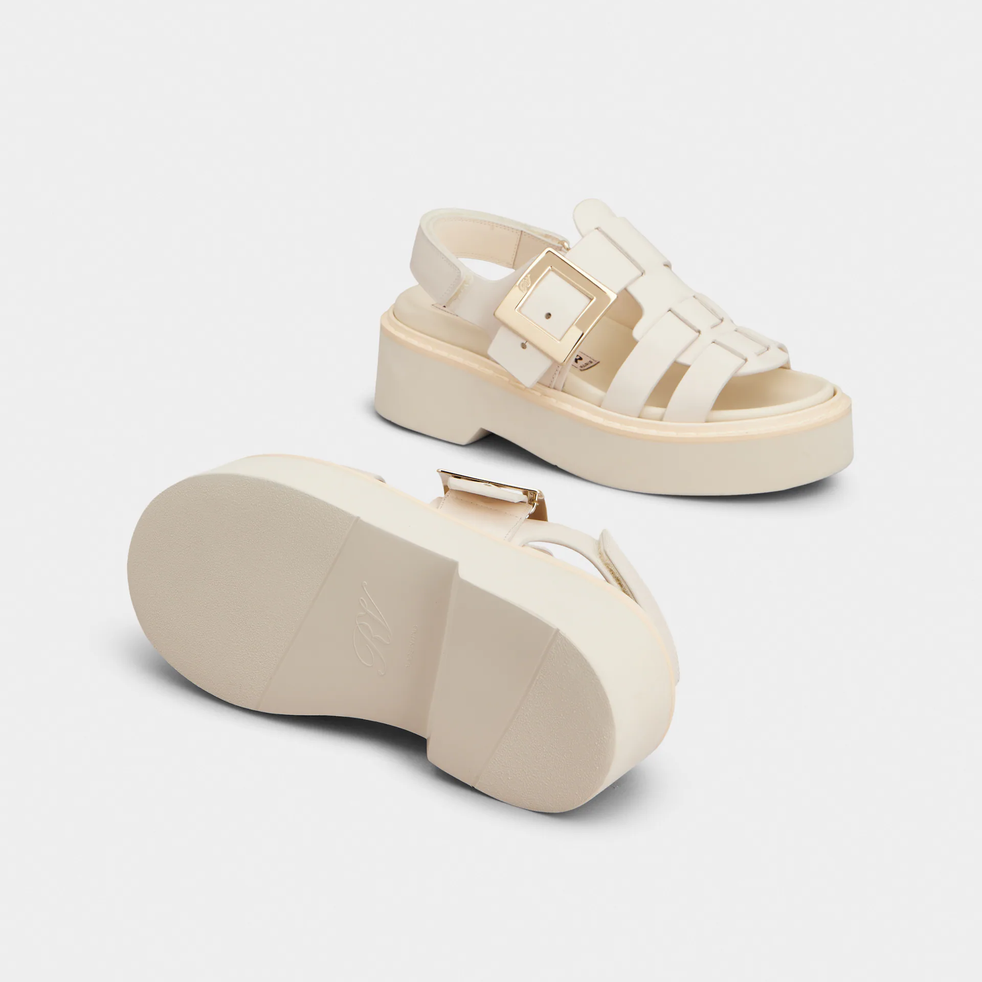 Roger Vivier Viv' Rangers Sandals In White Leather With Metal Buckle - 图片 3