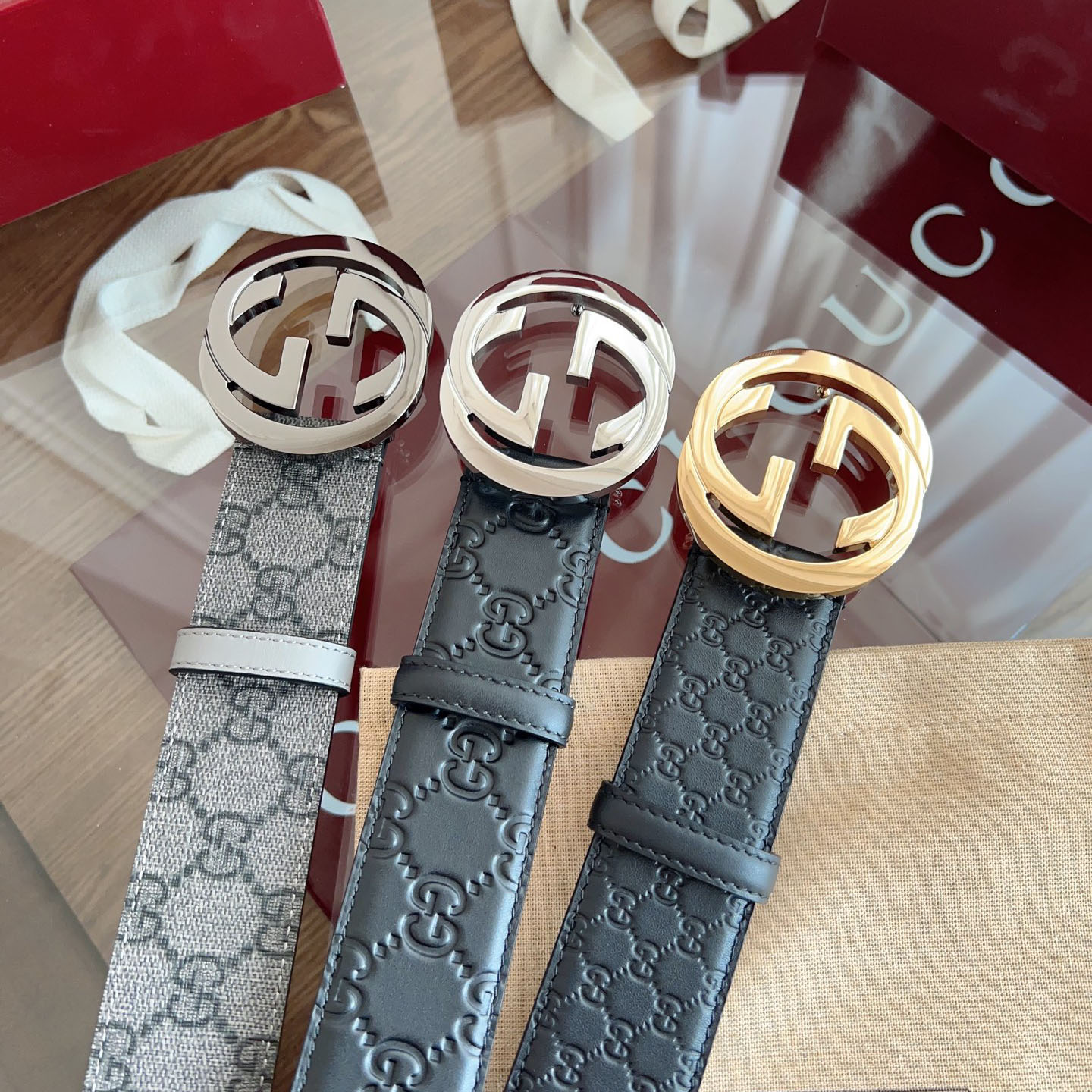 Gucci Men's Interlocking G Buckle And Interlocking G Belt In Black/Brown Marmont In Calfskin/Canvas With Gold/Silver Hardware 40mm - 图片 6