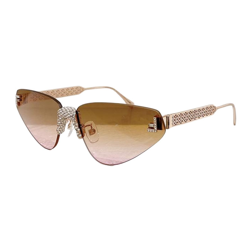 Fendi triangle frame glasses purple/black gold/gold/rose gold/blue gold/eggplant color with diamonds Size 64口10-145 - 图片 7