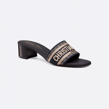 Dior black square head slippers High-heeled slippers