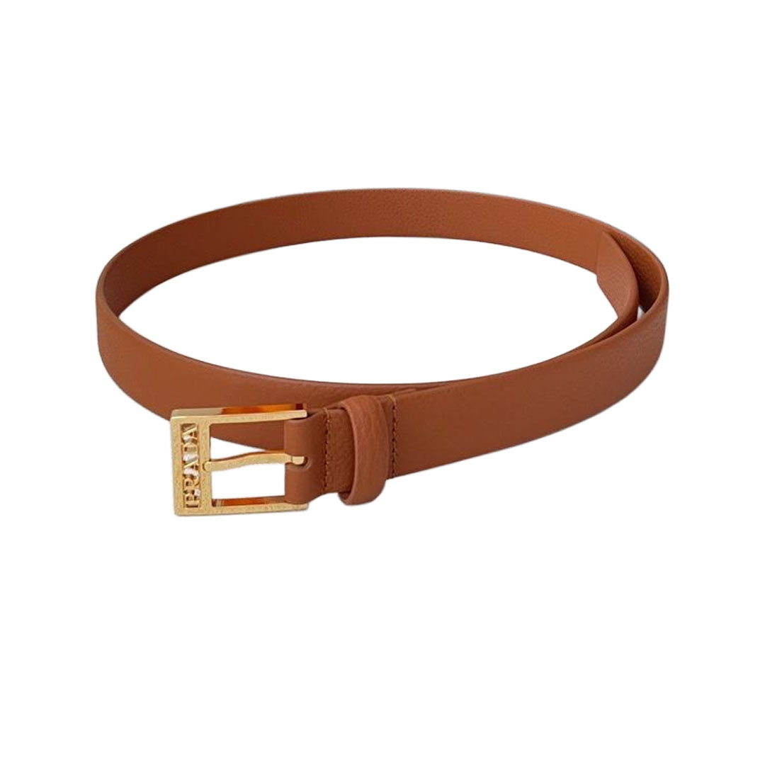 Prada Women' s Square Buckle Belt In Brown/Black/White Calfskin With Gold Hardware 25mm - 图片 3