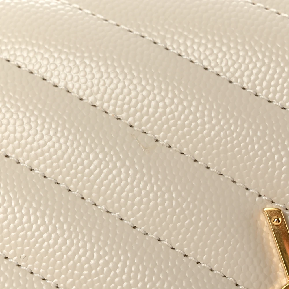 Saint Laurent Medium Envelope Clutch Blanc Vintage Chevron Monogram Grain De Poudre Matelasse Leather Gold Hardware - 图片 6