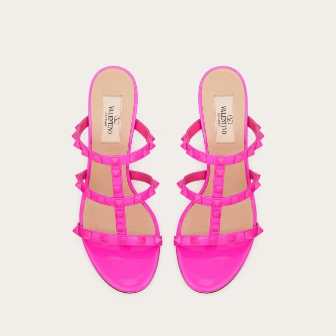 VALENTINO Barbie powder patent rivet slipper sandals (heel height 6cm) - 图片 3