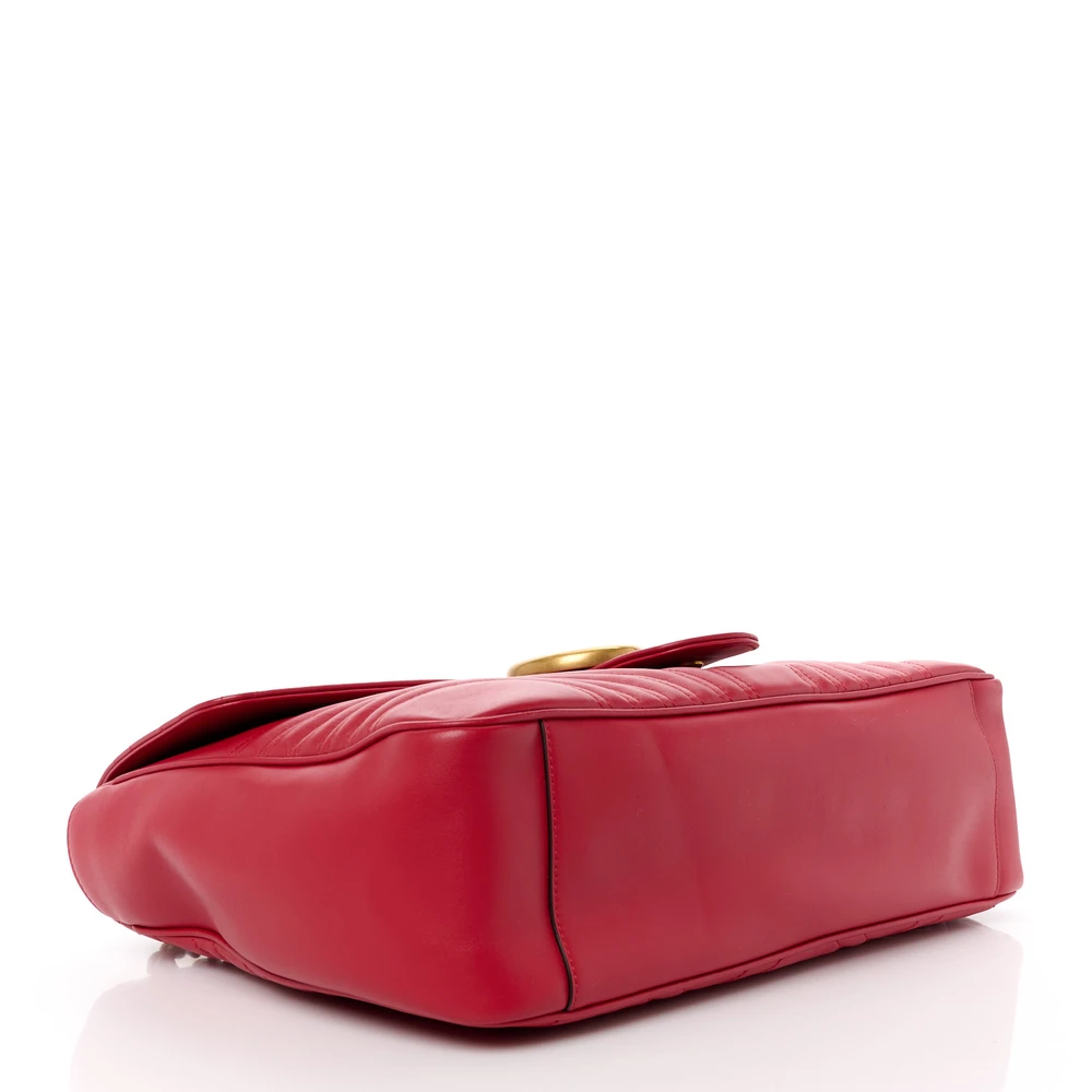Gucci Large GG Marmont Shoulder Bag Hibiscus Red Calfskin Matelassé Leather Aged Gold Hardware - 图片 6