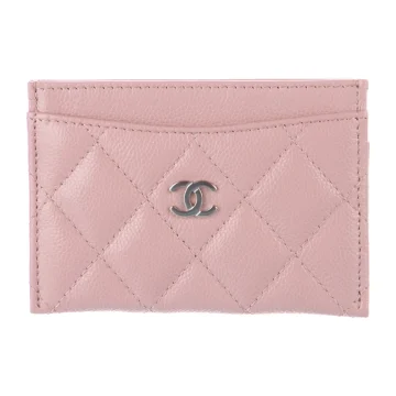 Chanel Small Card Holder Pink Quilted Leather Silver Hardware