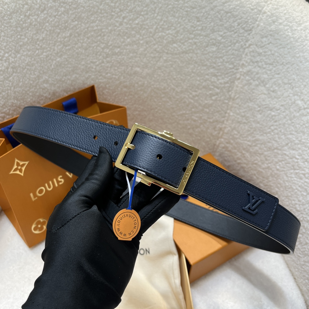 Louis Vuitton Men's Aerogram Belt In Blue Calfskin With Blue/Black/Silver Hardware 35mm - 图片 8