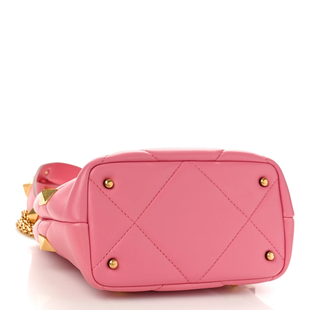 Valentino Garavani Small Roman Stud The Handle Bag Flamingo Pink Nappa Leather Gold Hardware - 图片 6